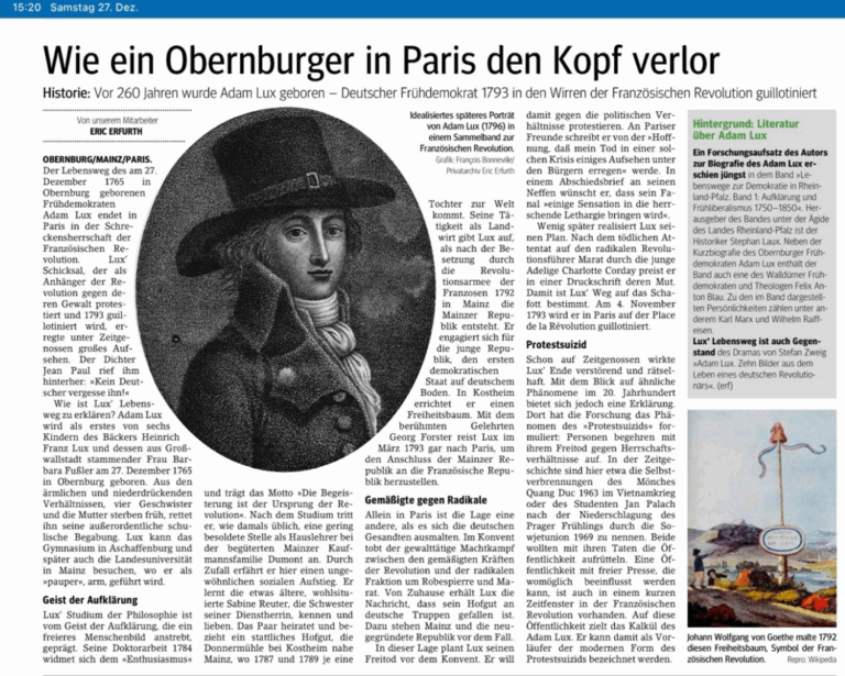 Adam Lux – ein Frühdemokrat aus Obernburg